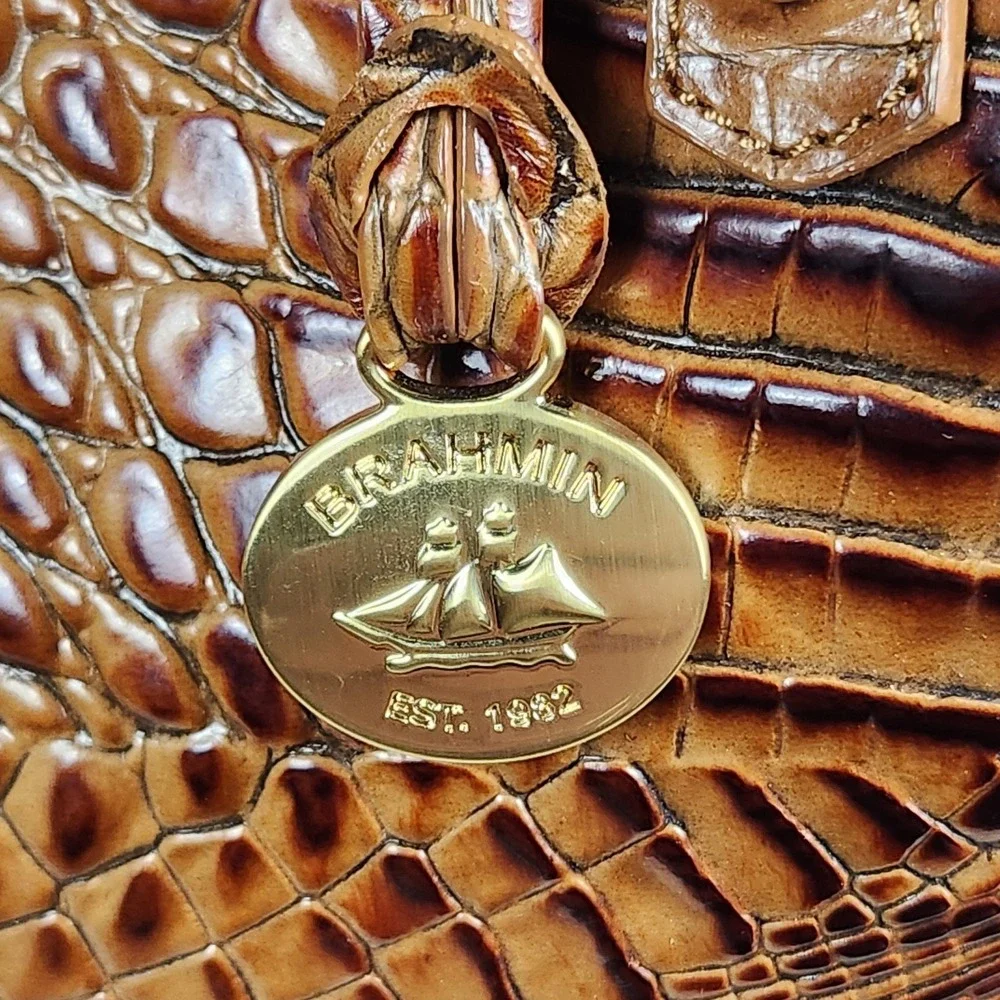 Brahmin All Day Tote Toasted Almond Croc Embossed Leather Large Shoulder Bag - Picture 11 of 14